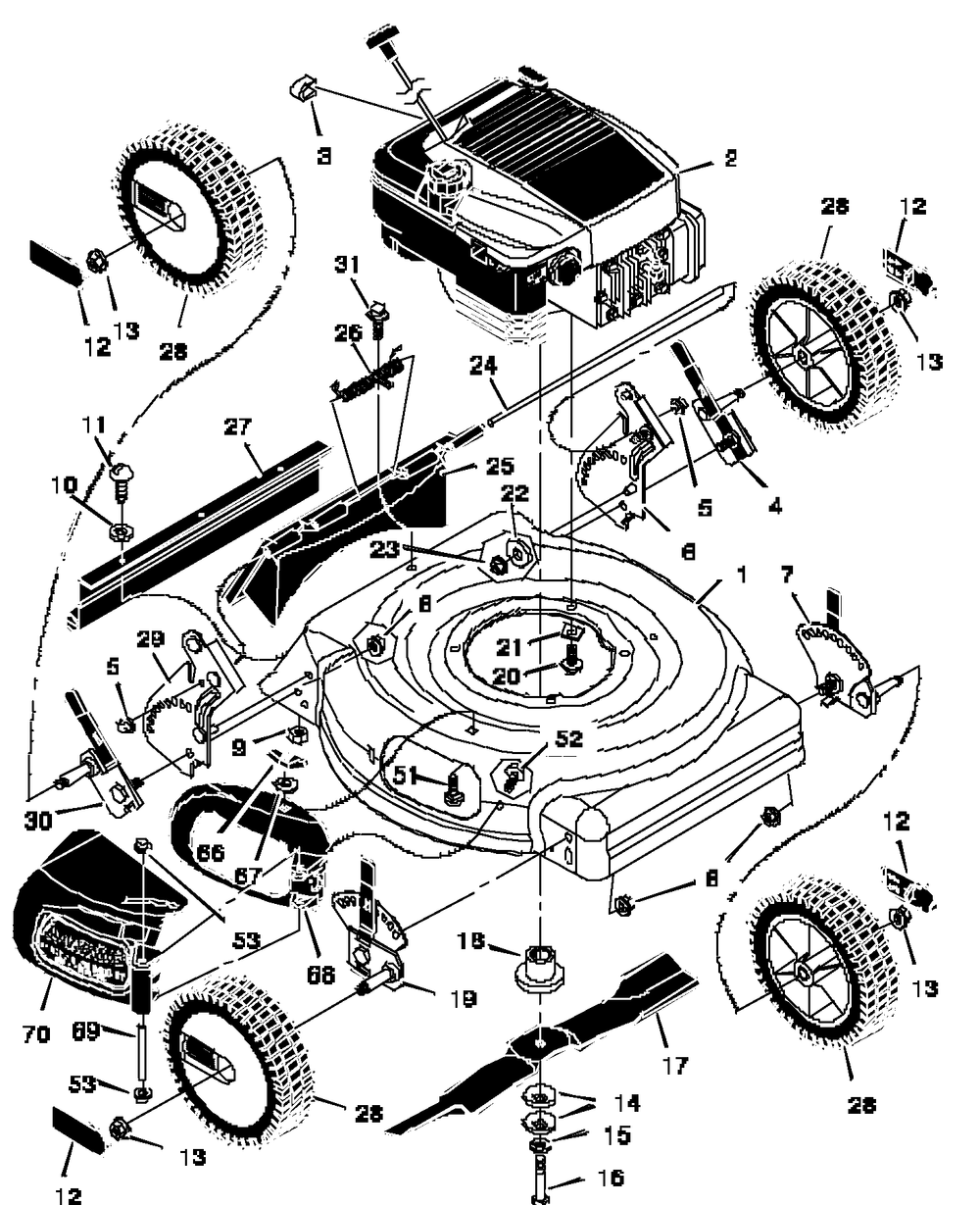 Mower Housing Assembly Diagram and Parts List for 20455X7A 1997 Briggs and Stratton Lawn Mower